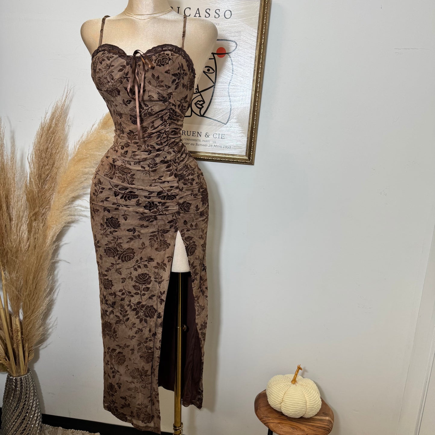 Printed Maxi Dress-Chocolate
