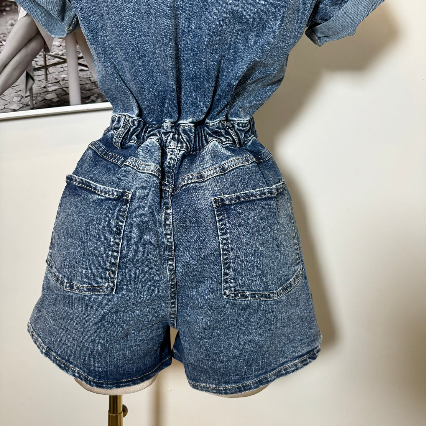 Denim Romper-Blue