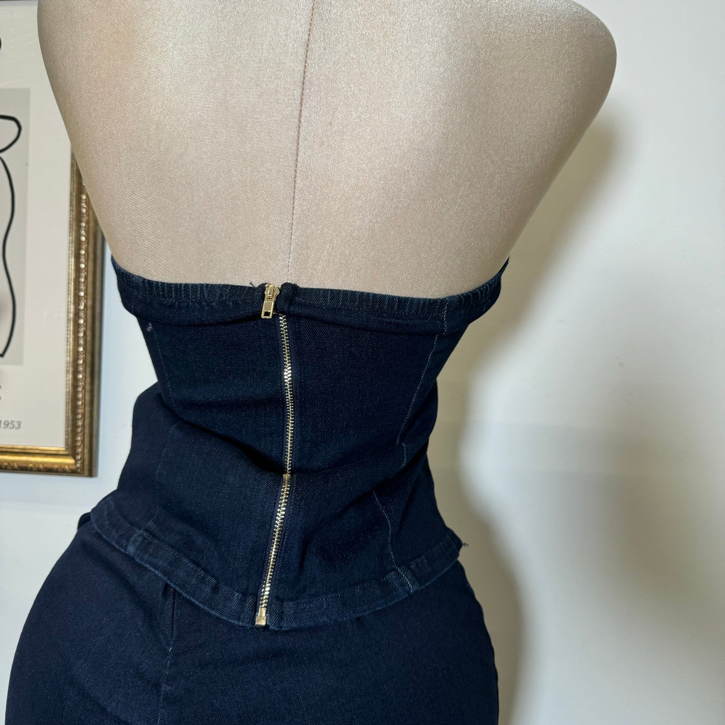 Strapless Denim Pant Set-DK Blue