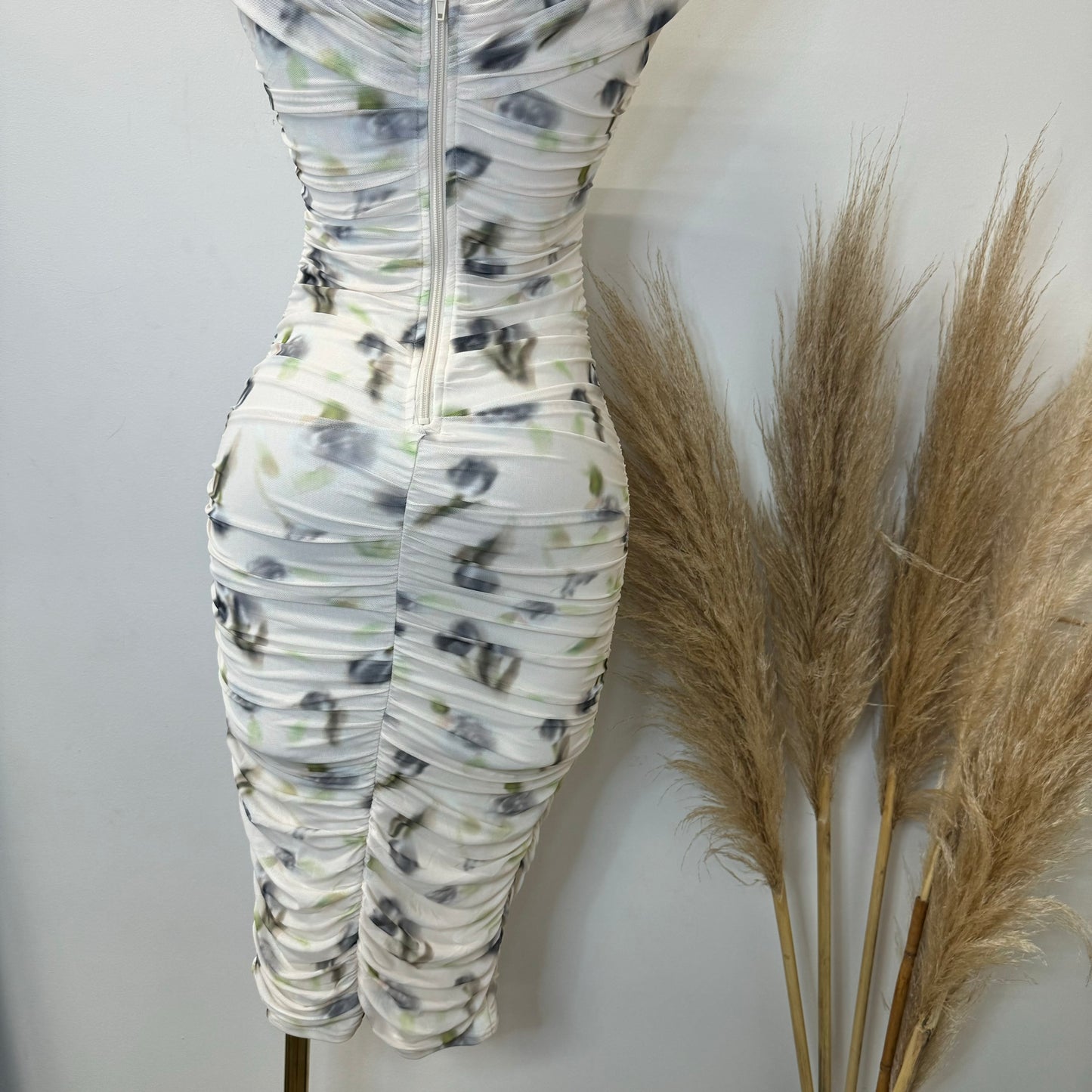 Spring Off shoulder Dress-Cream Multi