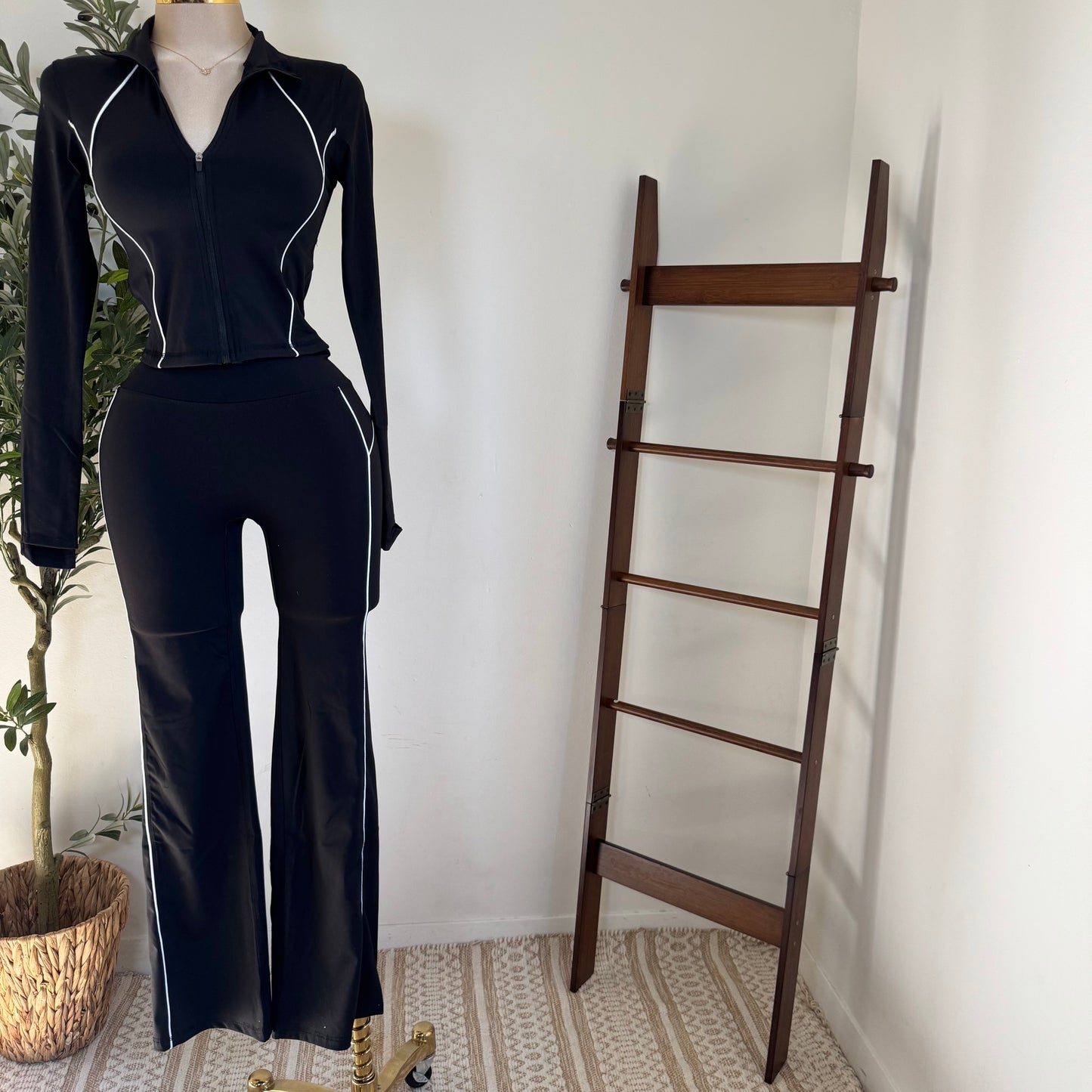 Long Sleeve Jacket Set-Black