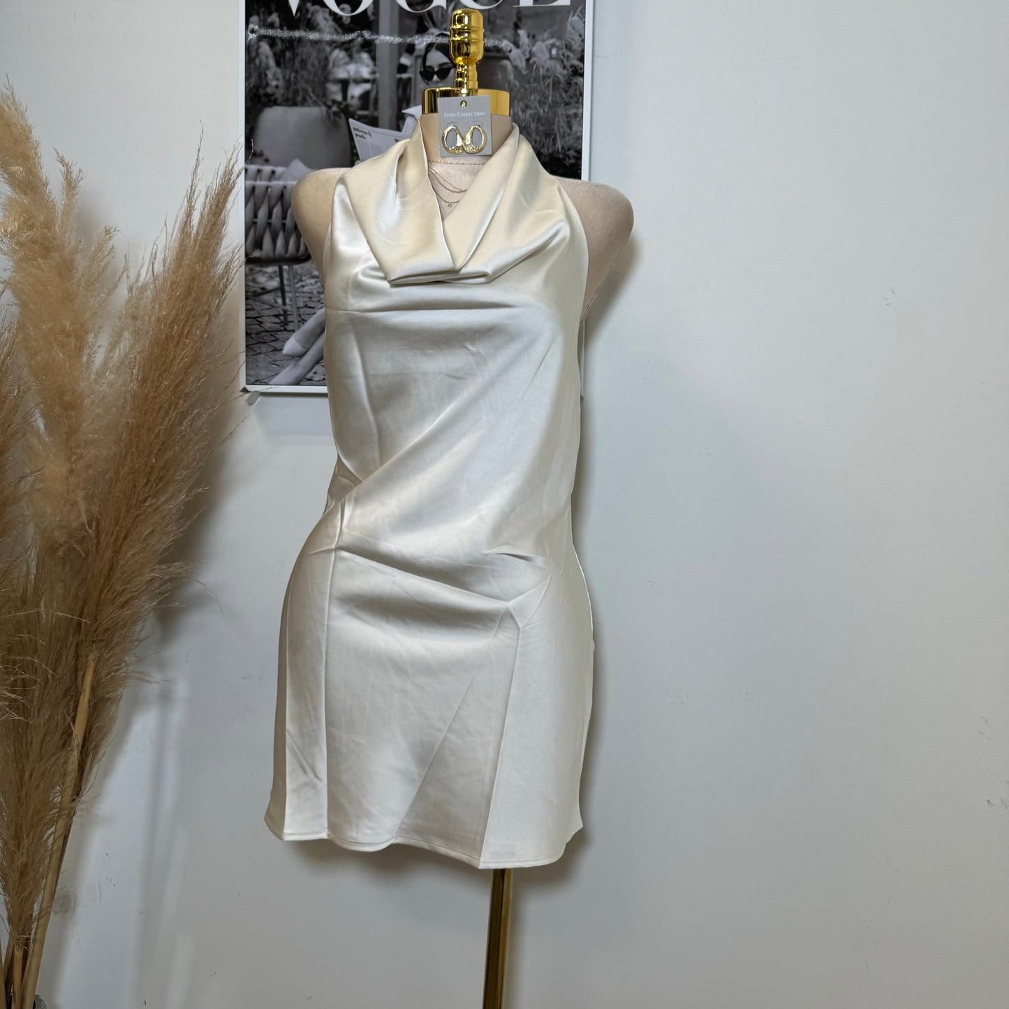 Santa Silky Halter Dress-Oatmeal