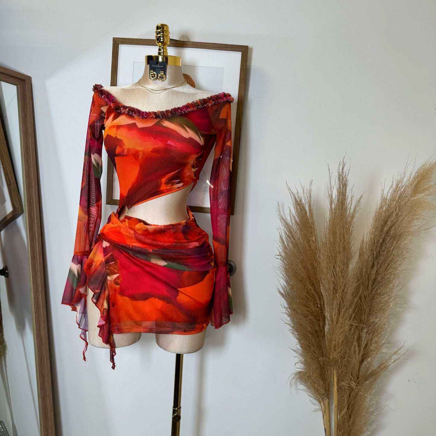 Lixia Mesh Dress-Orange