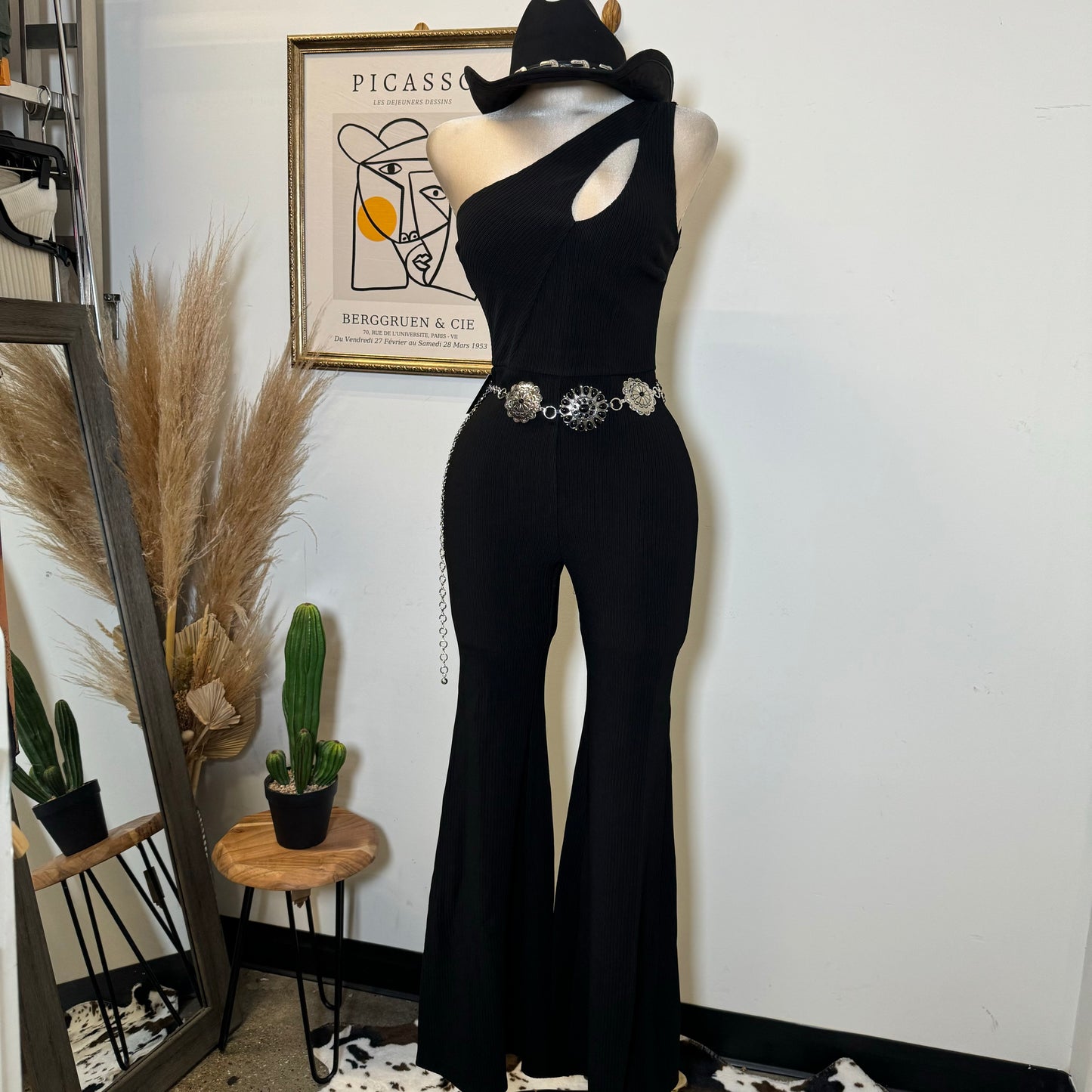 Rib One Shoulder Jumpsuit-Black