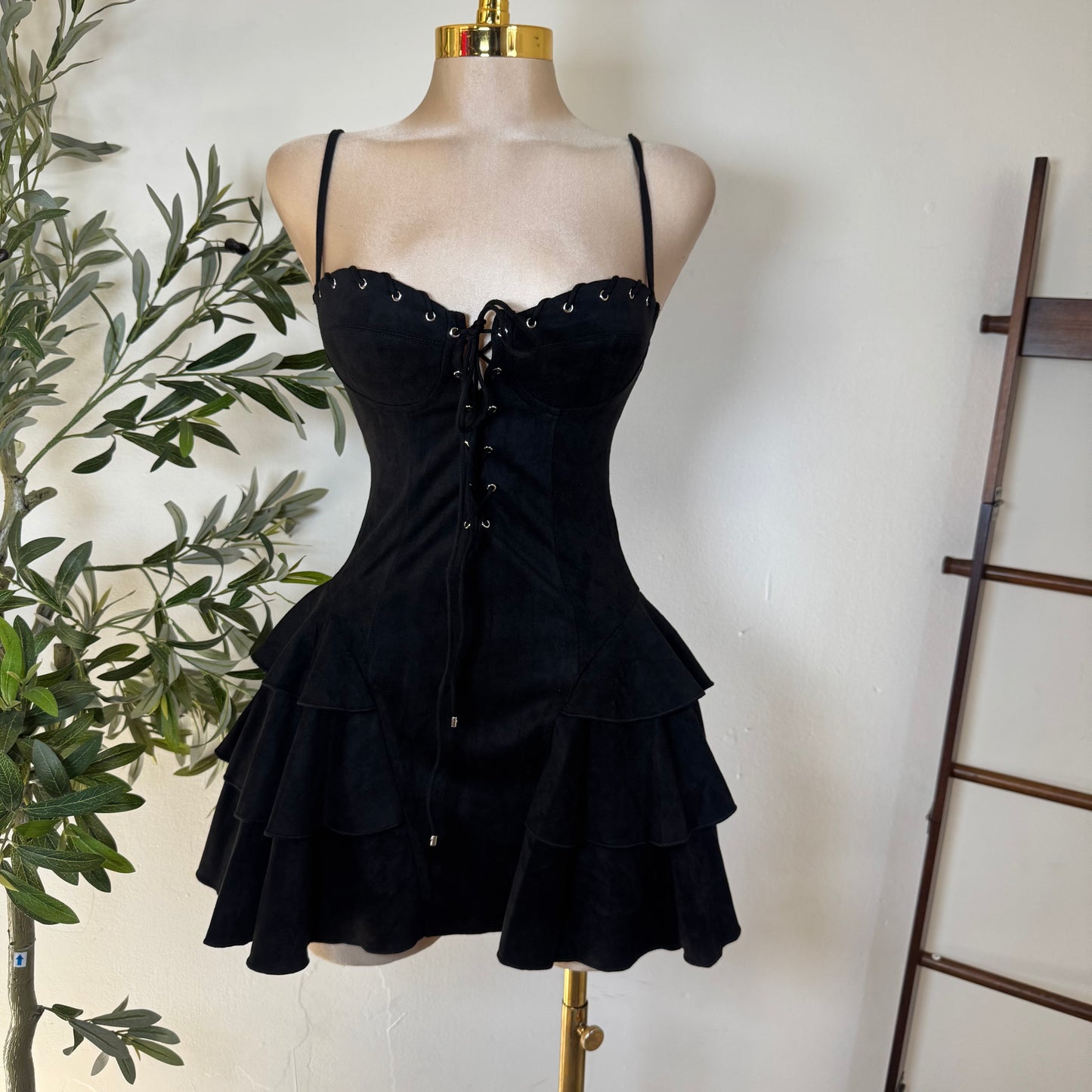 Suede Flare Dress -Black