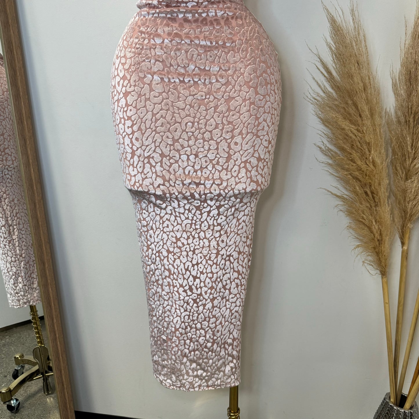 Velvet Animal Print Dress-Pink