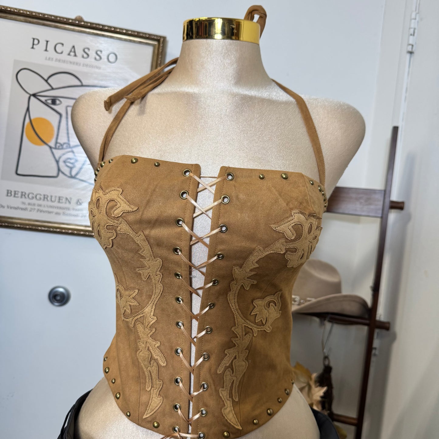 Chispa Suede Corset Top-Tan
