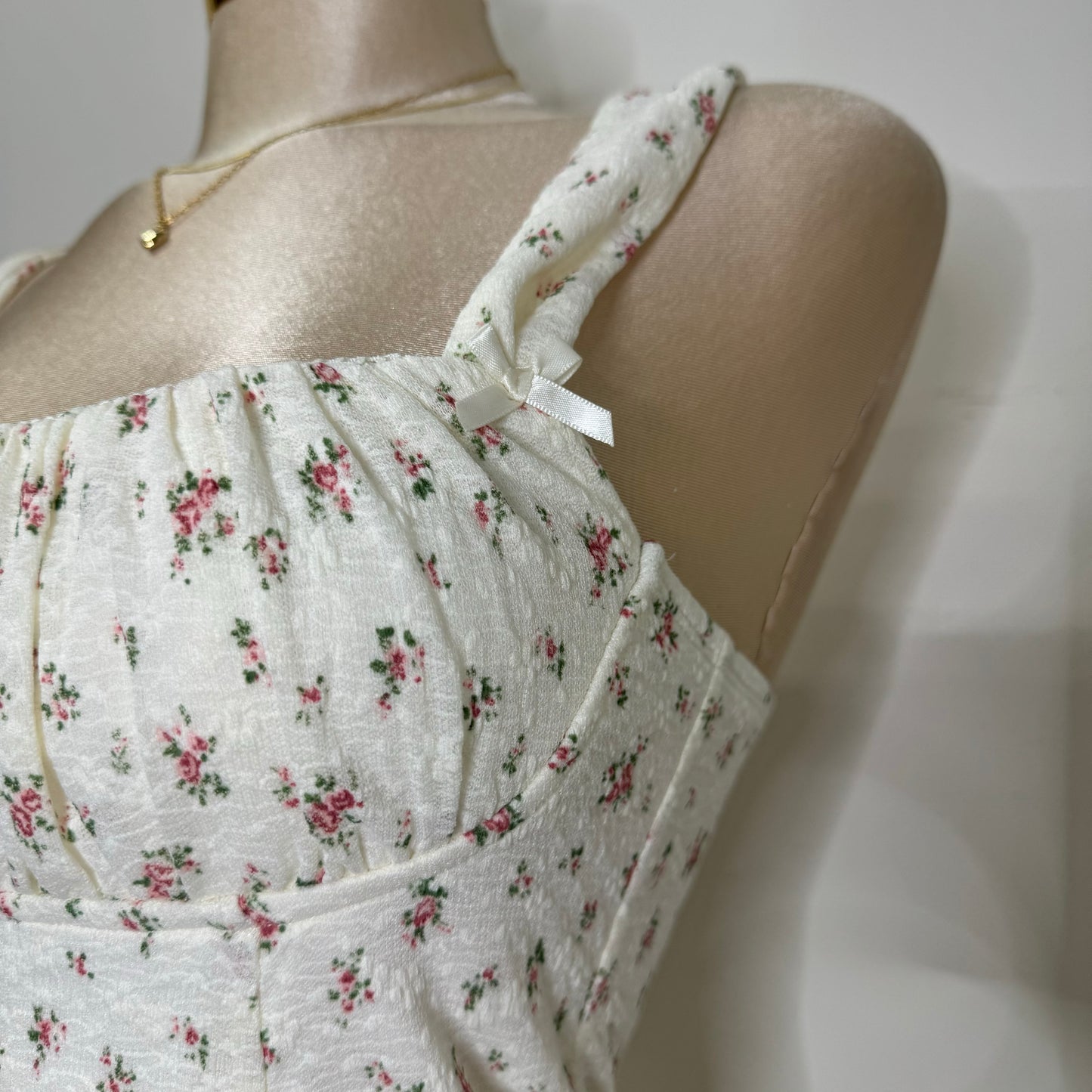 Coqueta Floral Mini Dress-Cream