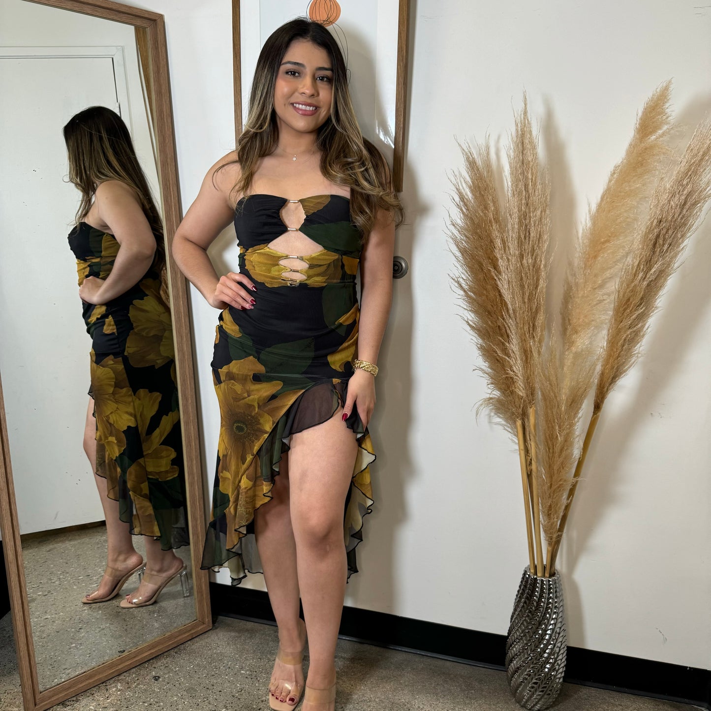 Karol Strapless Dress-Black/Yellow