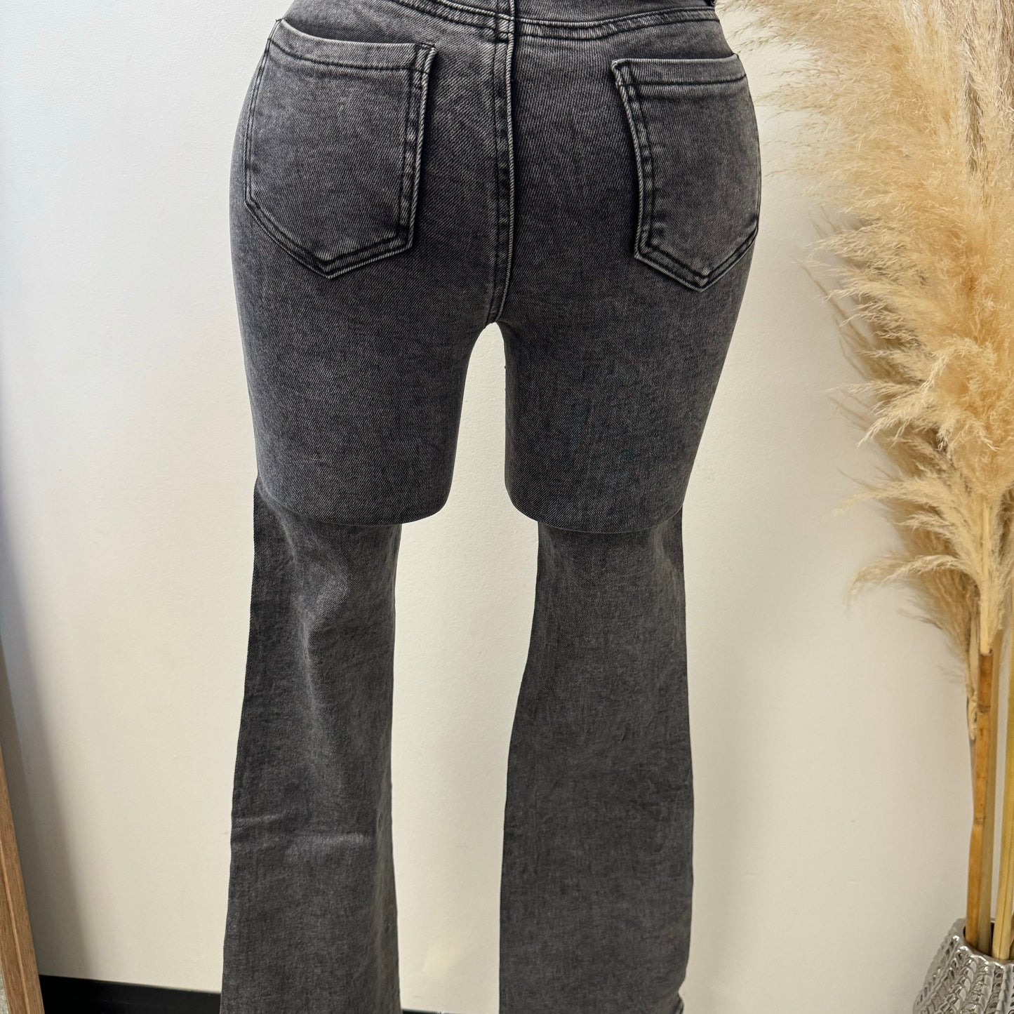 Rhinestone Flare Jeans- Grey