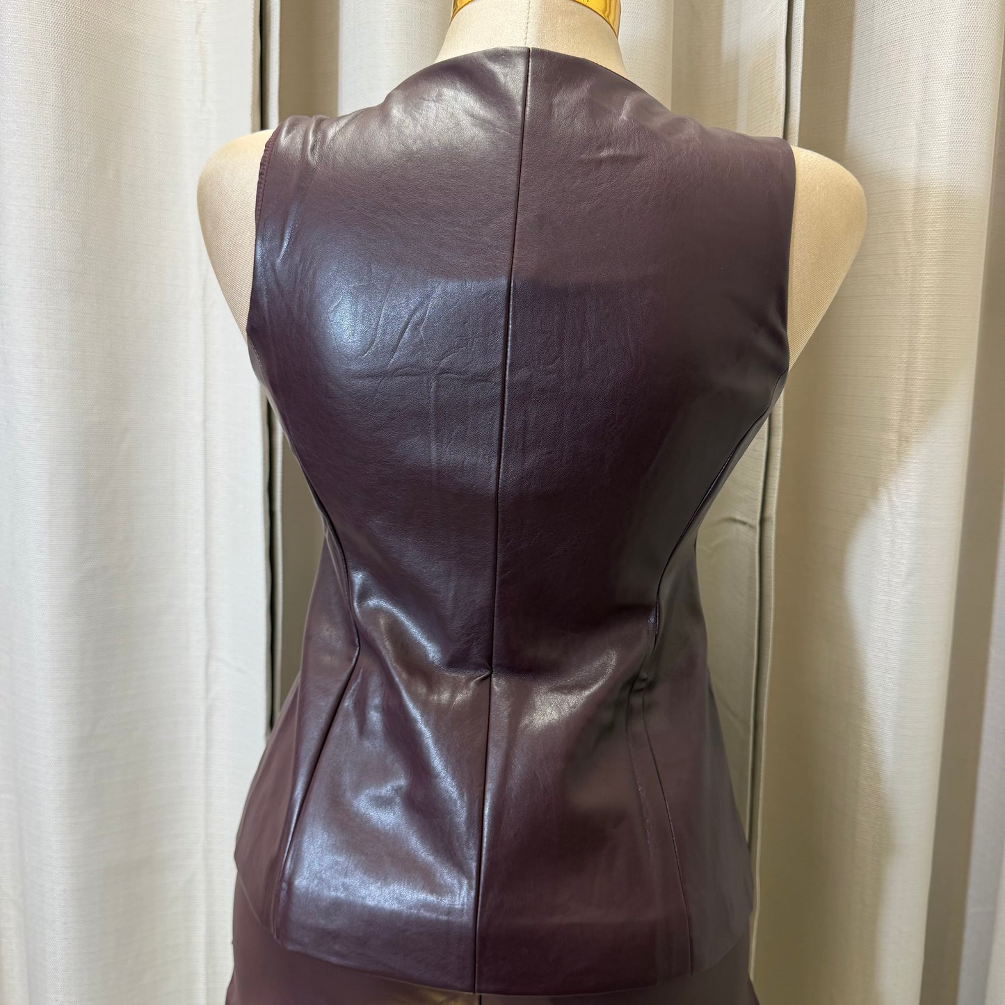Leather Vest Up Top-Burgundy
