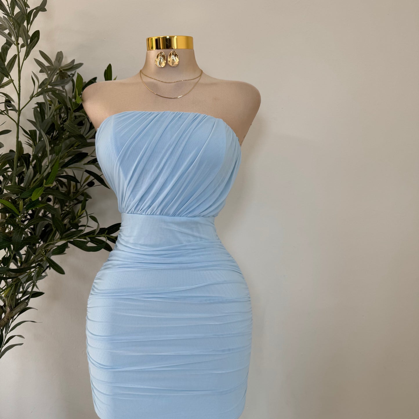 Mesh Off Shoulder Maxi Dress-Baby Blue
