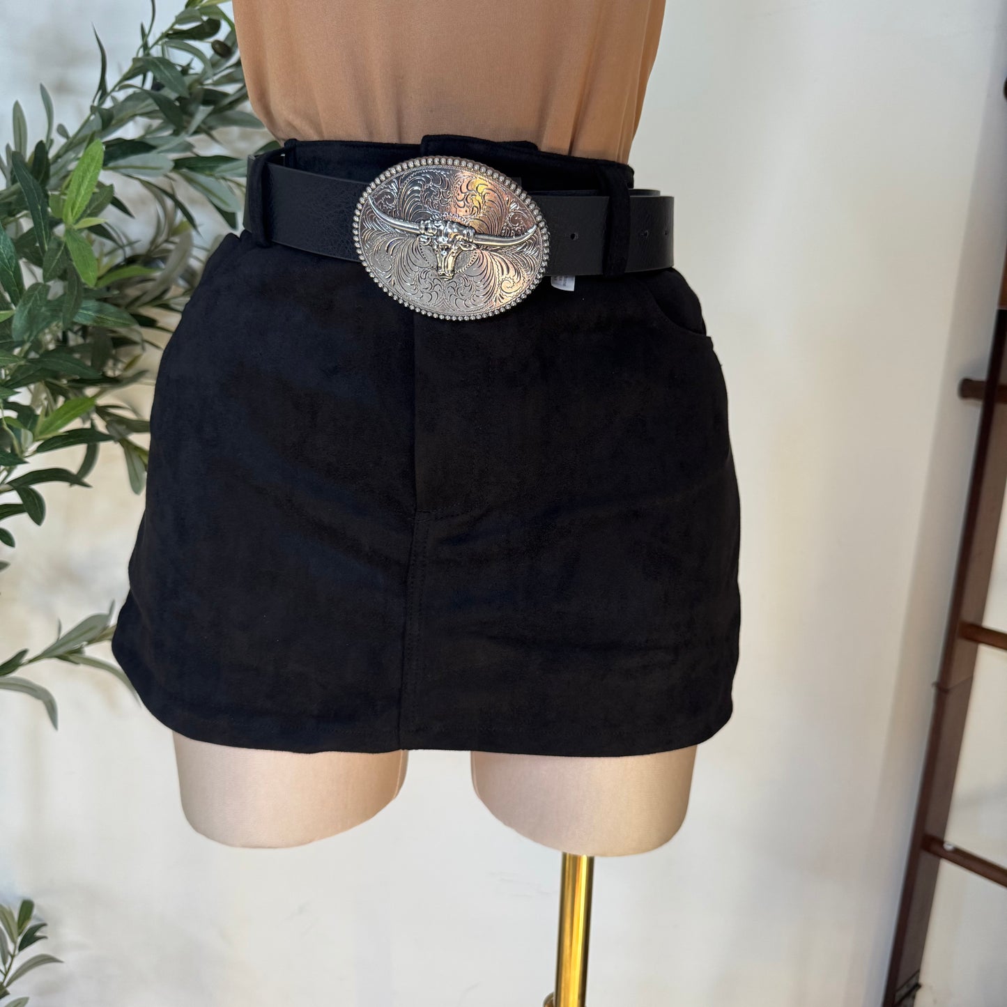 Suede Mini Skirt with shorts underneath -Black