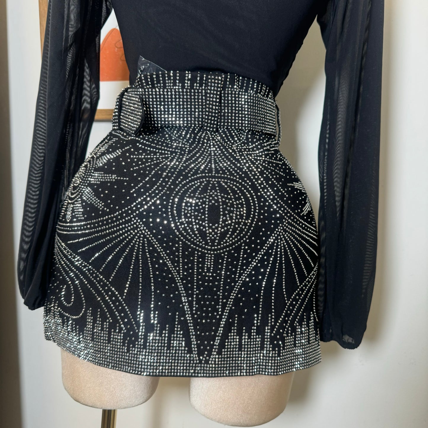 Rhinestone Skirt With Belt