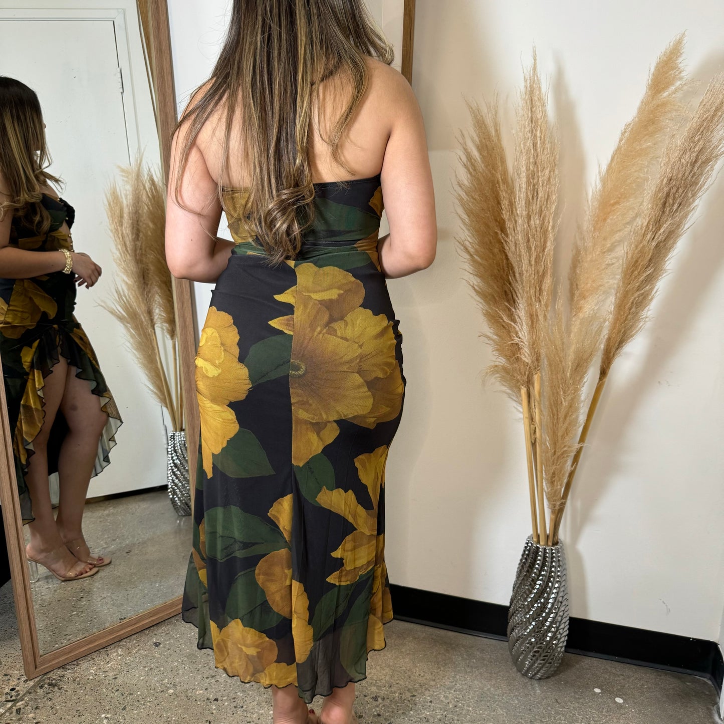 Karol Strapless Dress-Black/Yellow