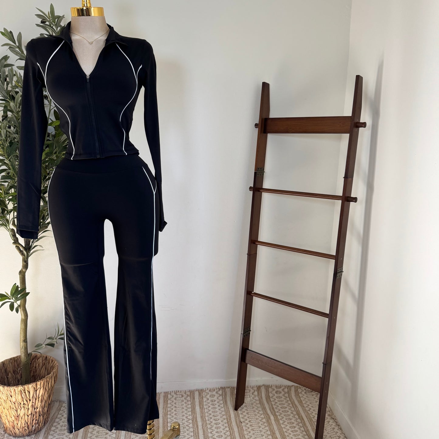Long Sleeve Jacket Set-Black