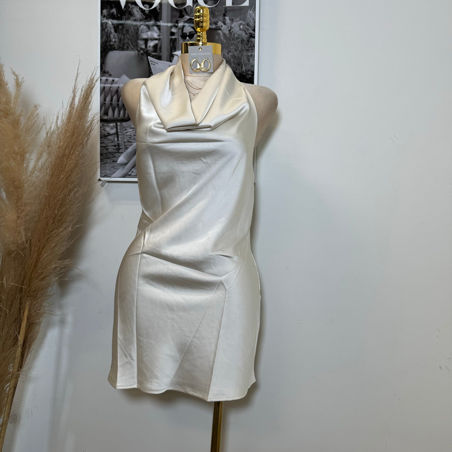 Santa Silky Halter Dress-Oatmeal