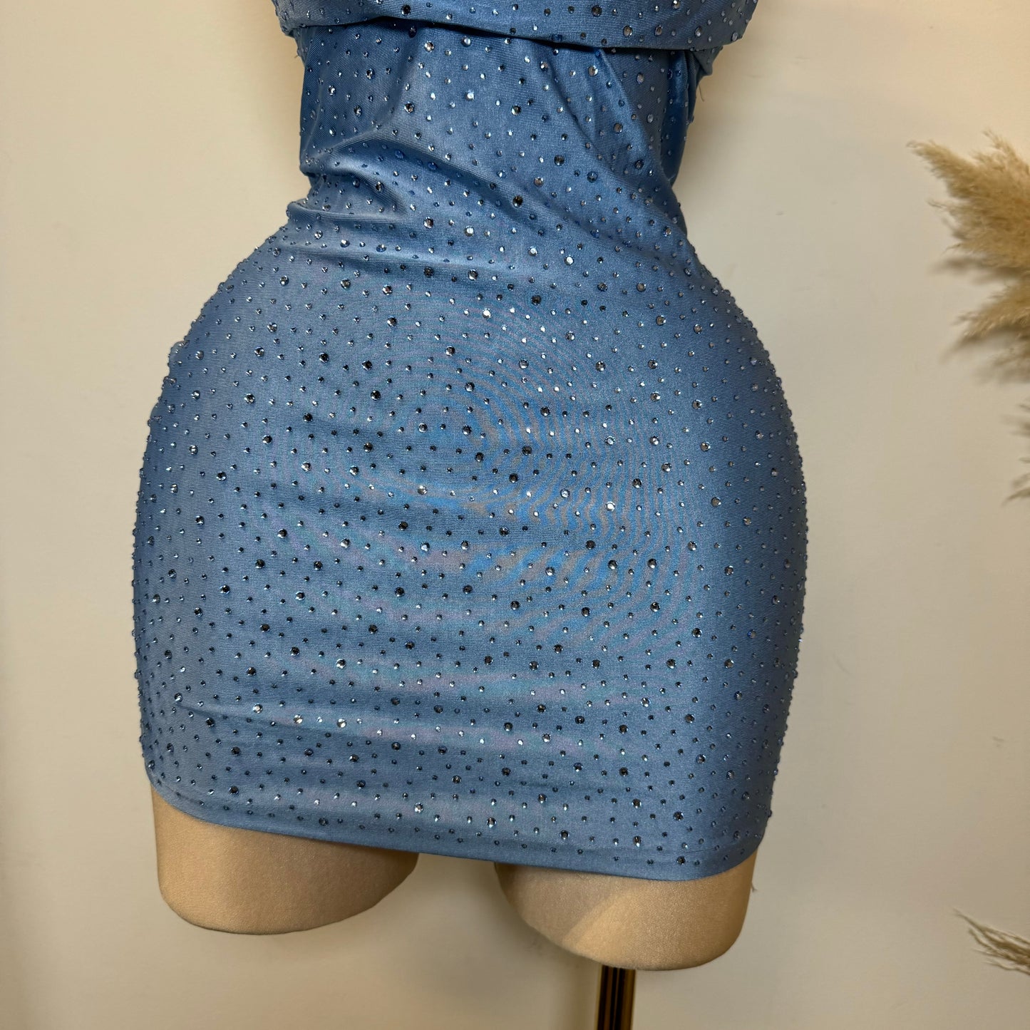 Cowl Rhinestone Dress-Baby Blue