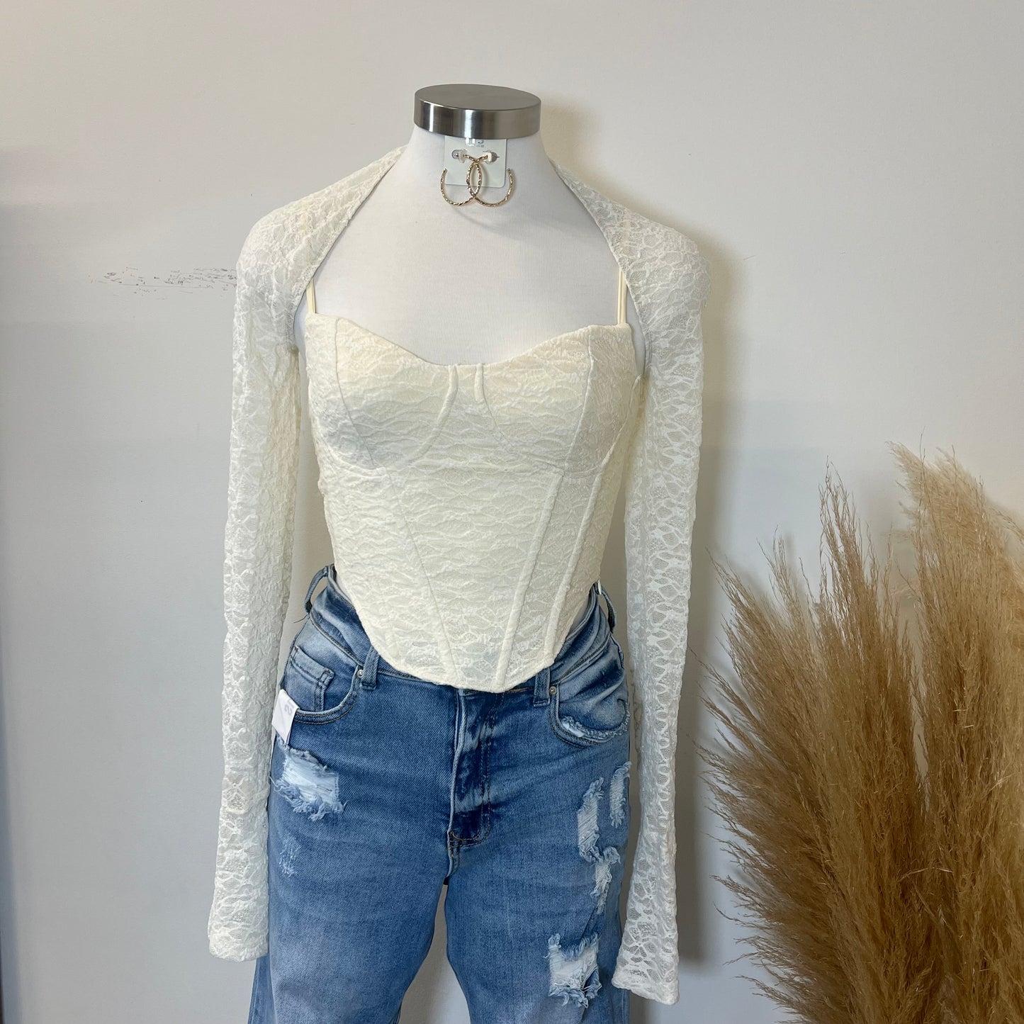 Roma Lace Top with Bolero -White