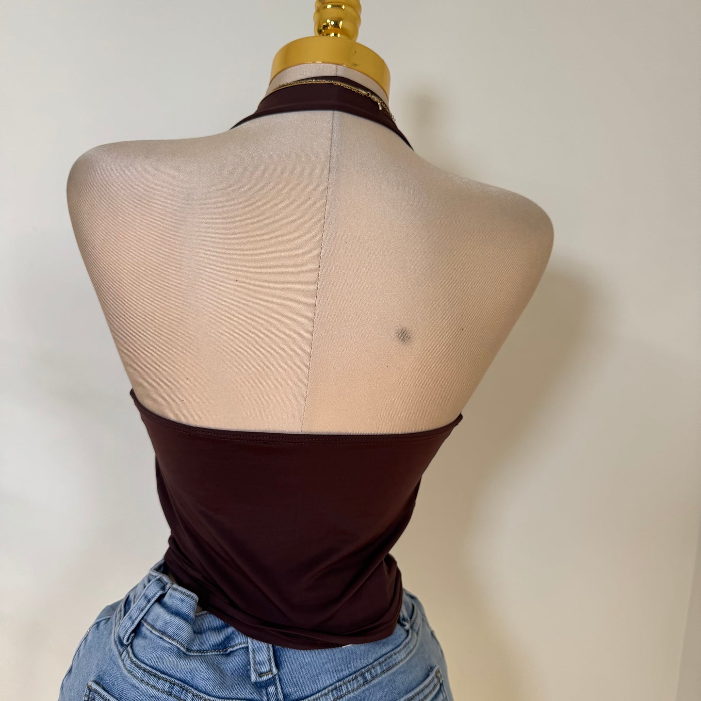 Halter Cowl Top Plus Size -Brown