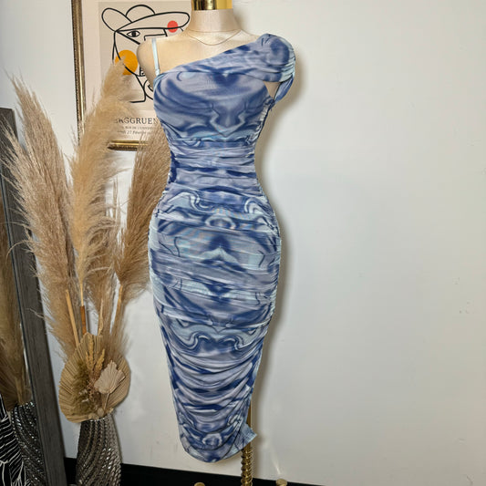 Mesh Marble Dress-Blue