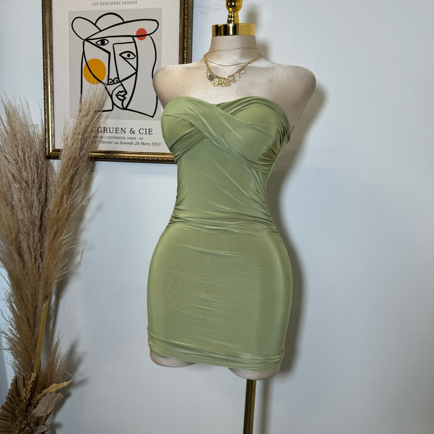 Twist Strapless Dress-Green