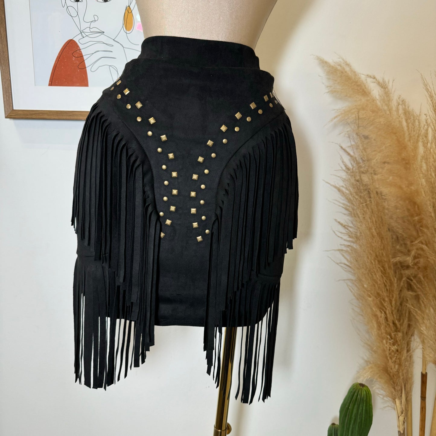 La Muy Muy Fringe Skirt-Black