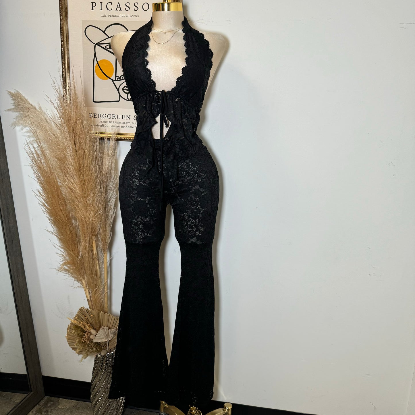Sexy Lace Pant Set-Black