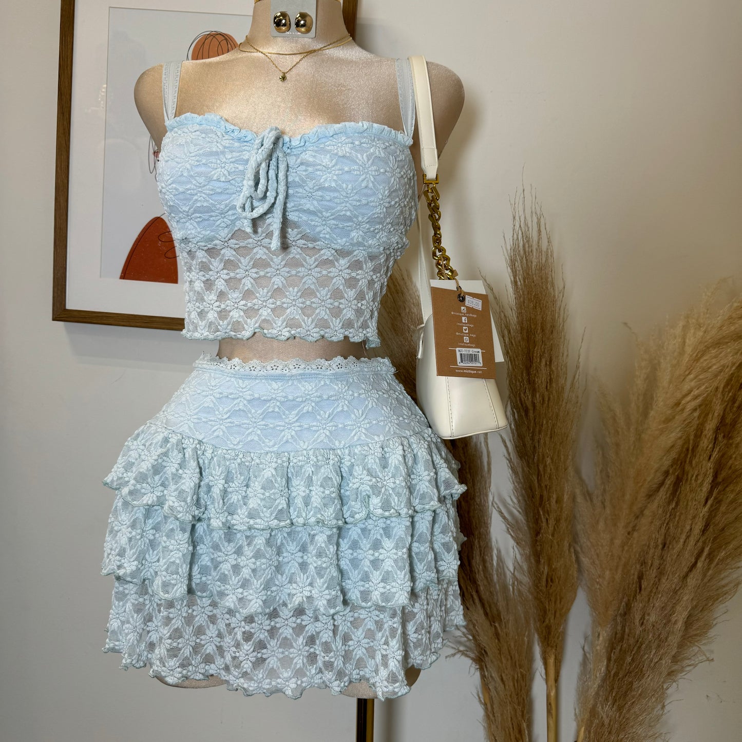 Bonita Lace Flare Skirt Set-baby Blue