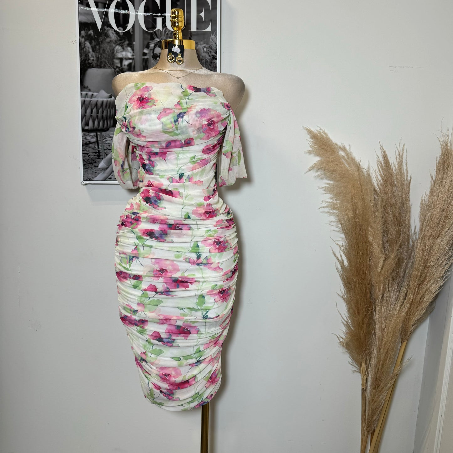 Camelia Mesh Dress-Flower Printed