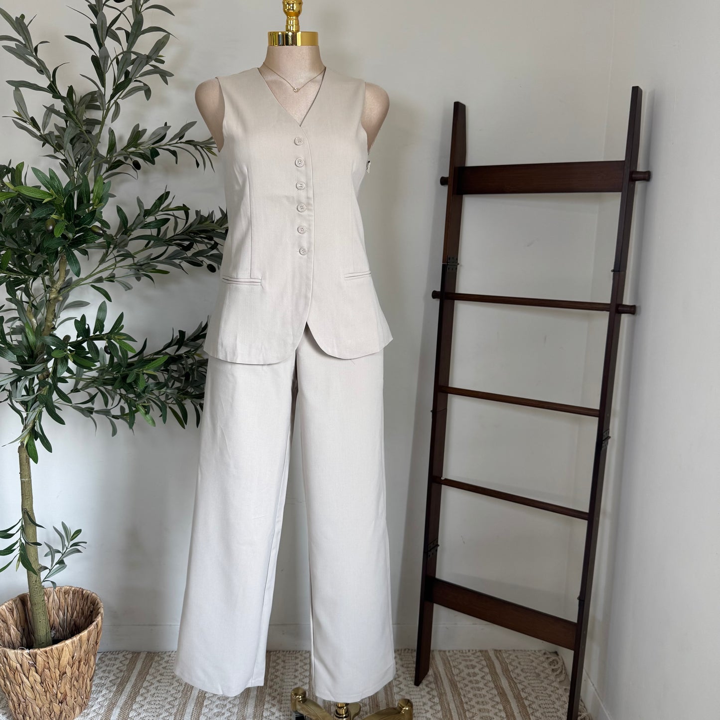 Vest Pants Set-White