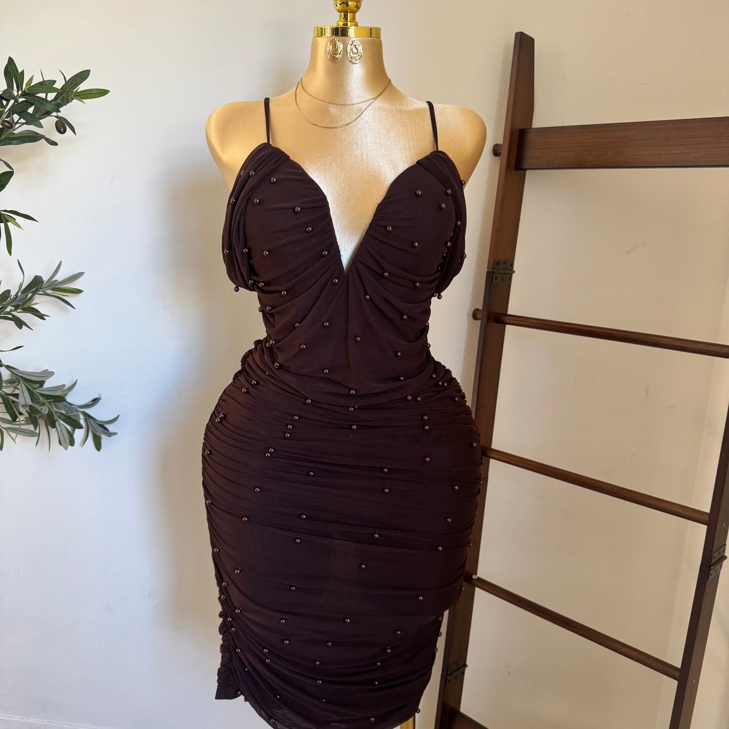 Aria Pearl Dress PL-Brown