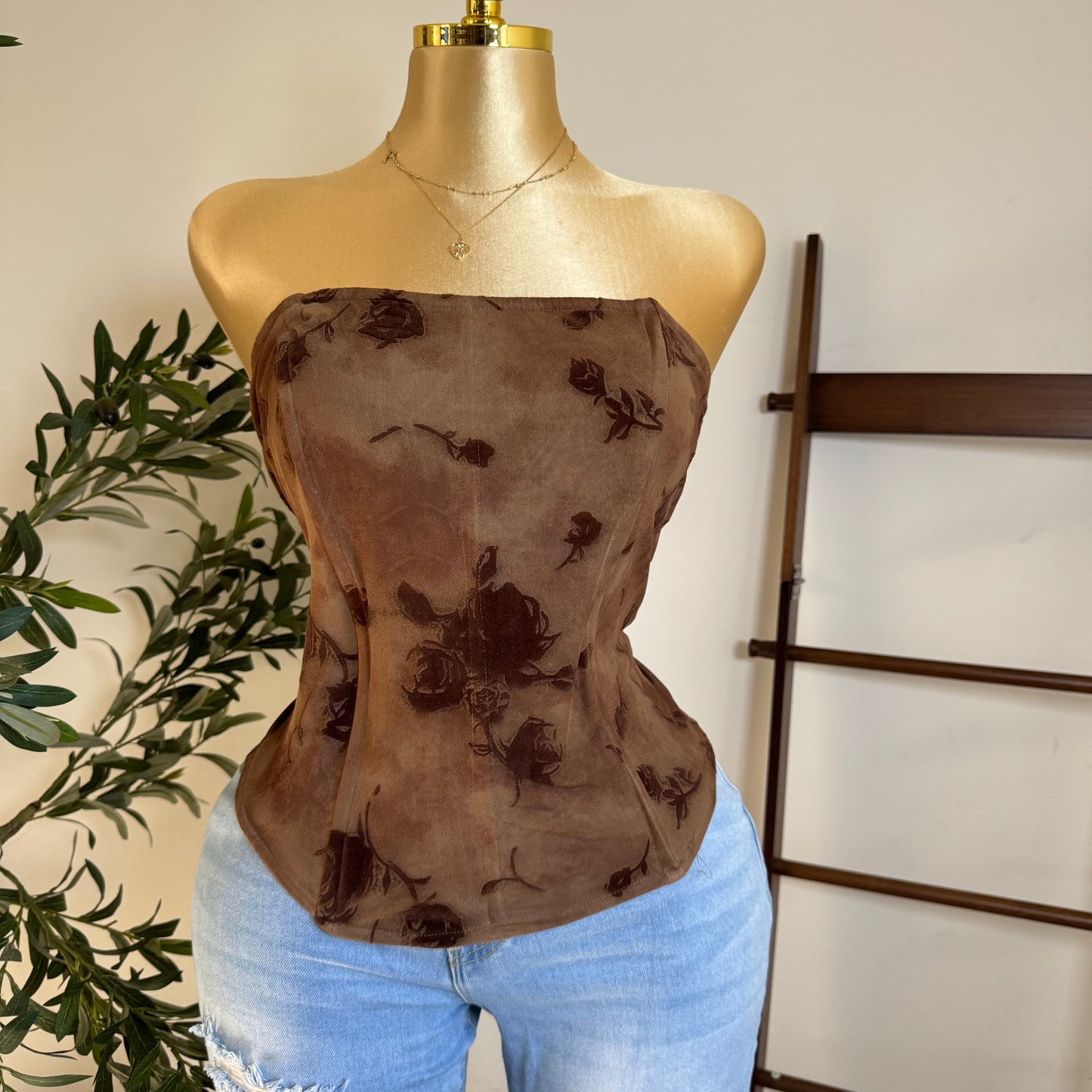 Brown Flower Corset -Brown