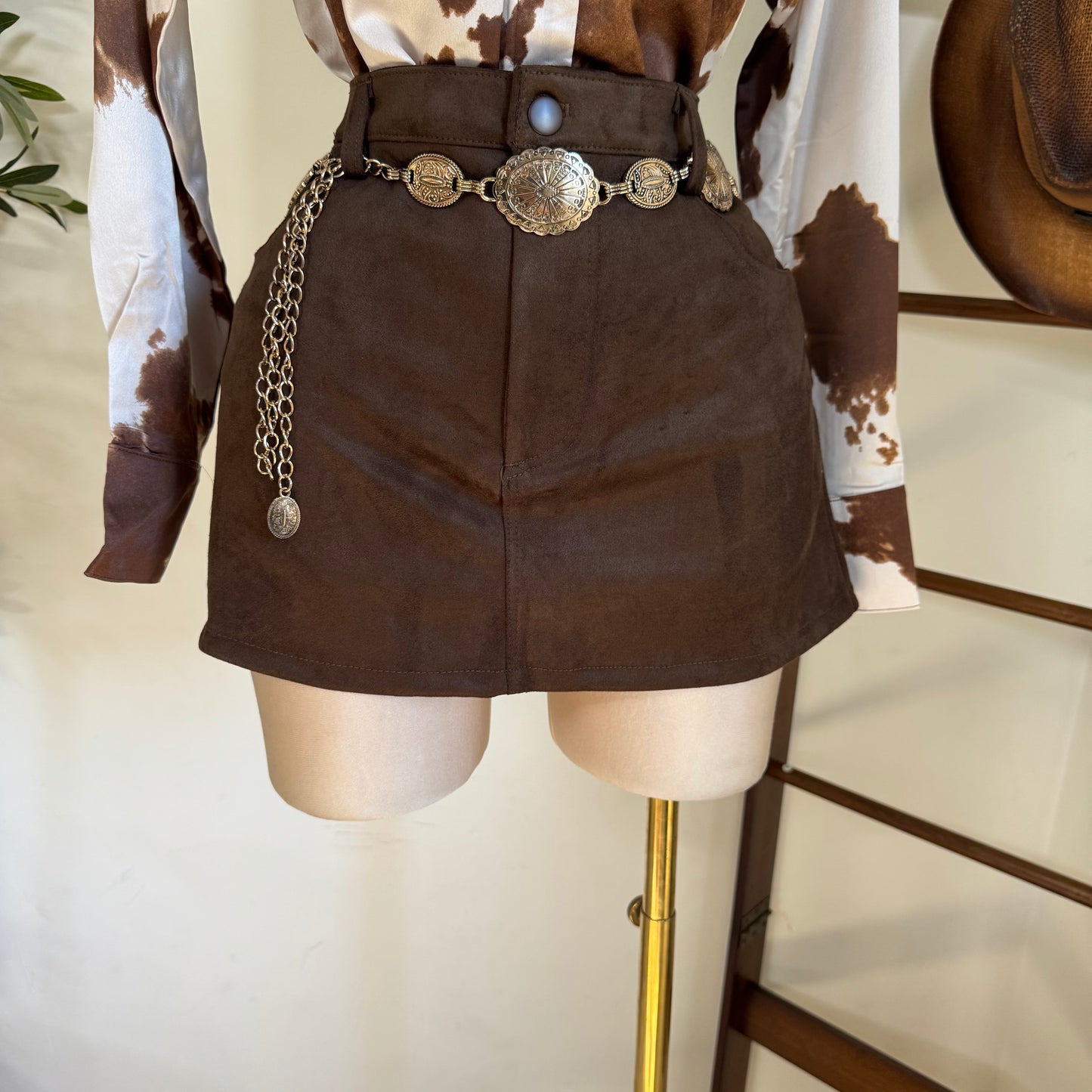 Suede Mini Skirt with shorts underneath -Chocolate