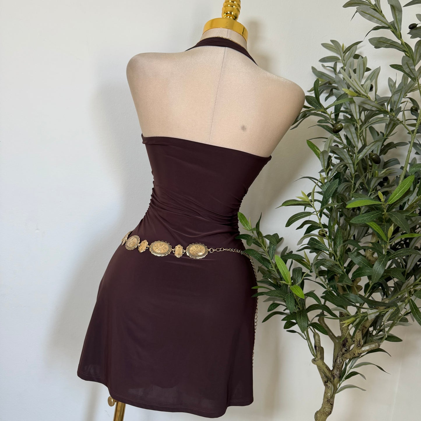 Halter Double Layered Dress-Chocolate
