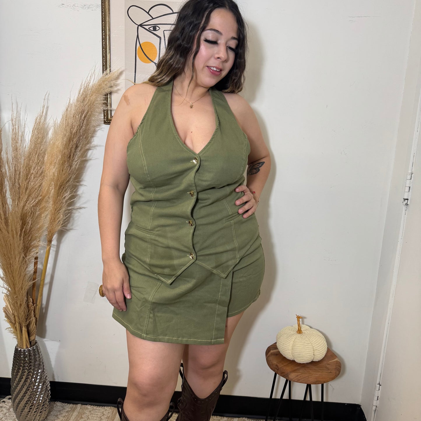 Denim Halter Vest-Green