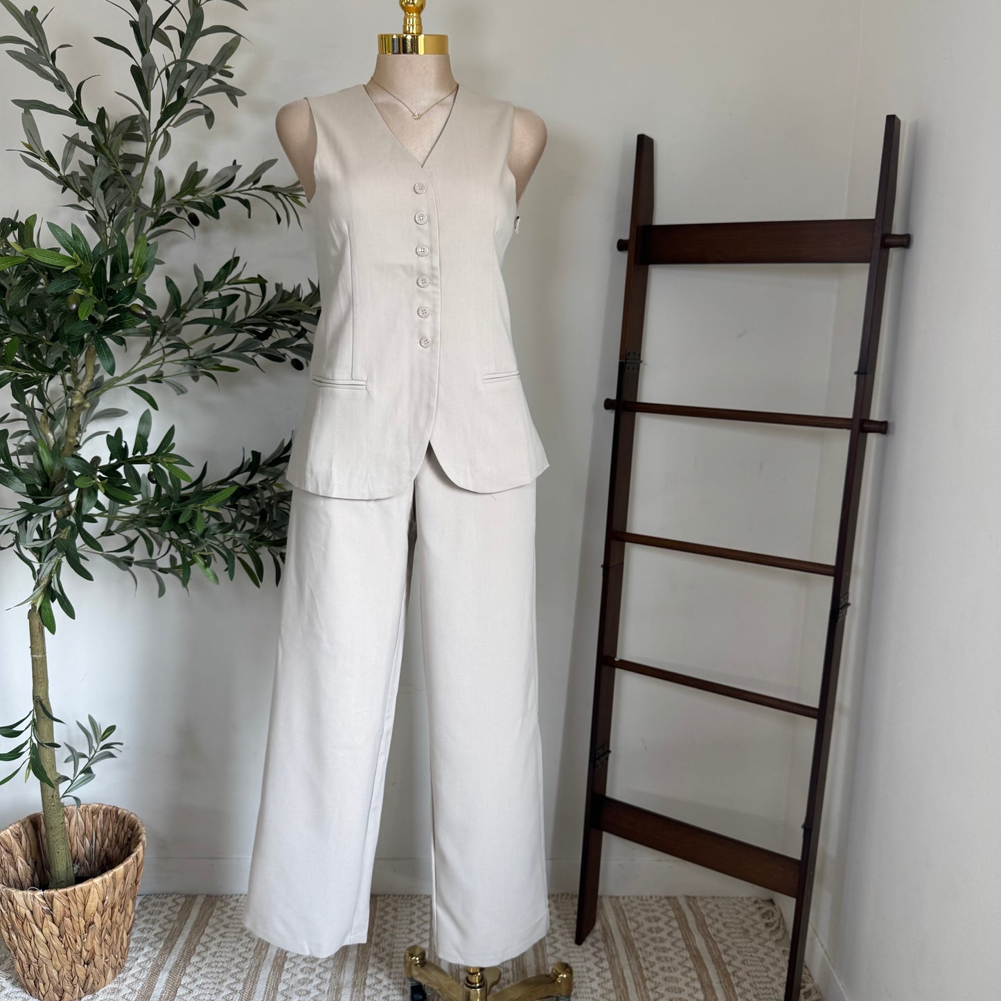 Vest Pants Set-White