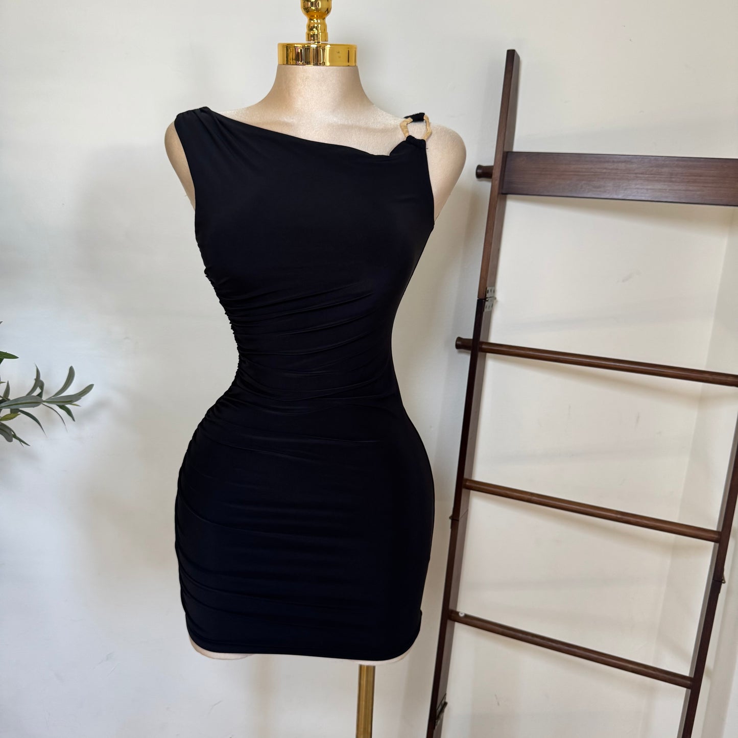 One shoulder Double Layered-Black