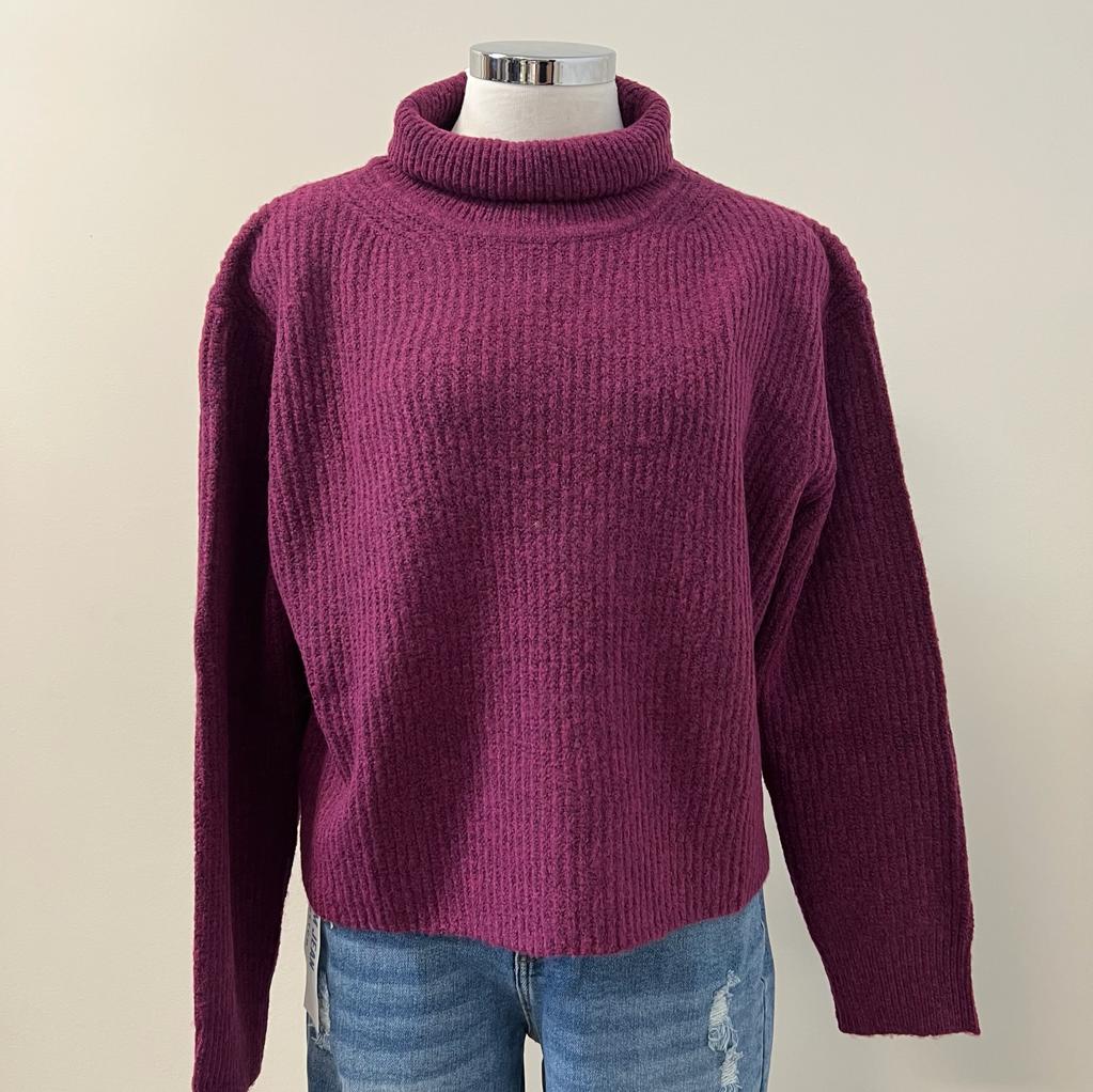 Lexi High Neck Relaxed Fit Pull Over Sweater -Violet