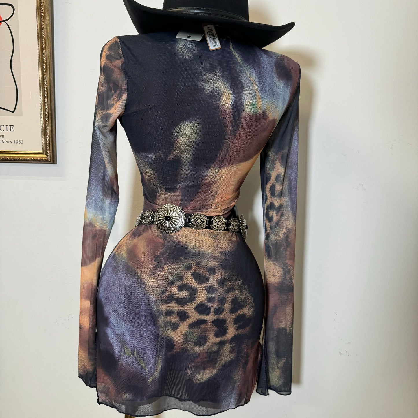 TORY Mesh Long Sleeve Dress-Multi Cheetah Print