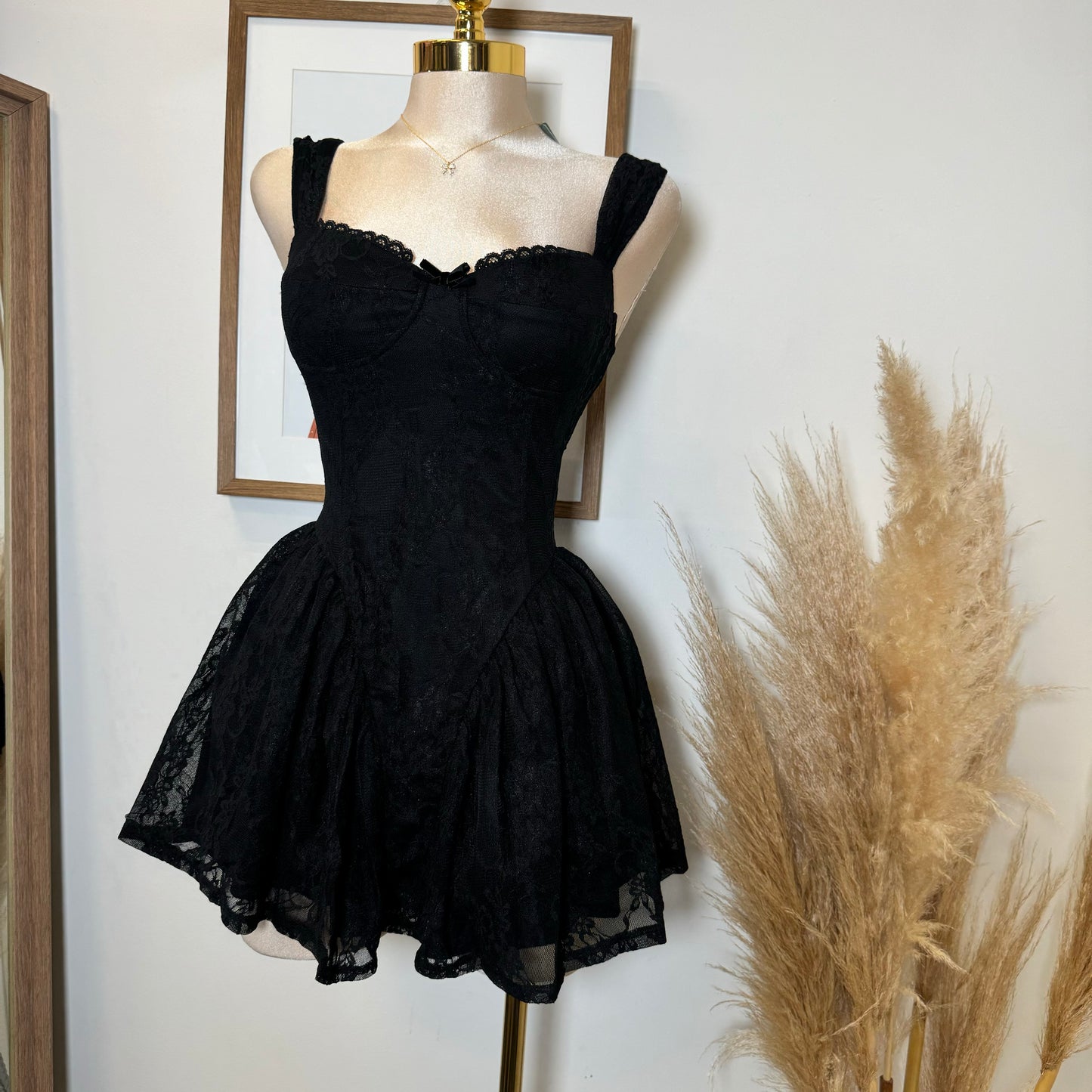 Miriam Lace Mini Dress-Black