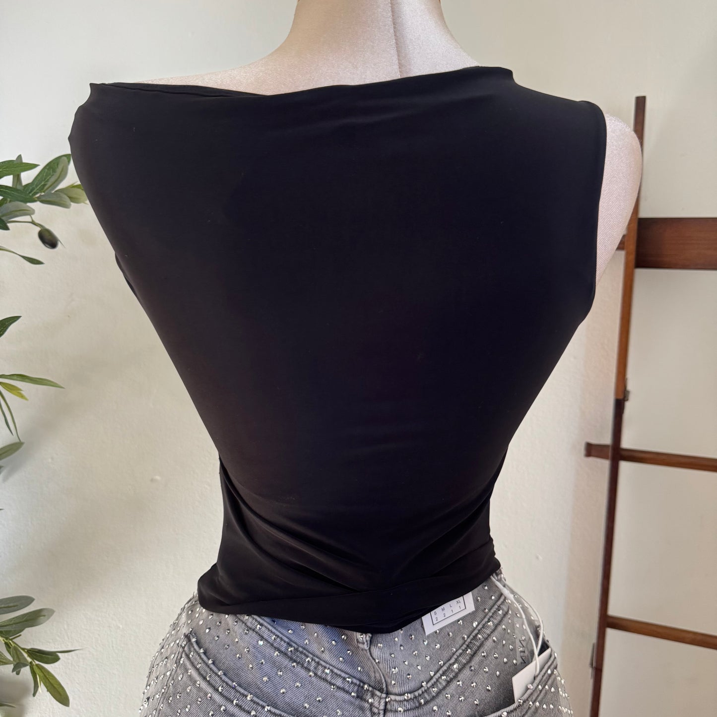 Asymmetrical Top with Gold Detail-Black