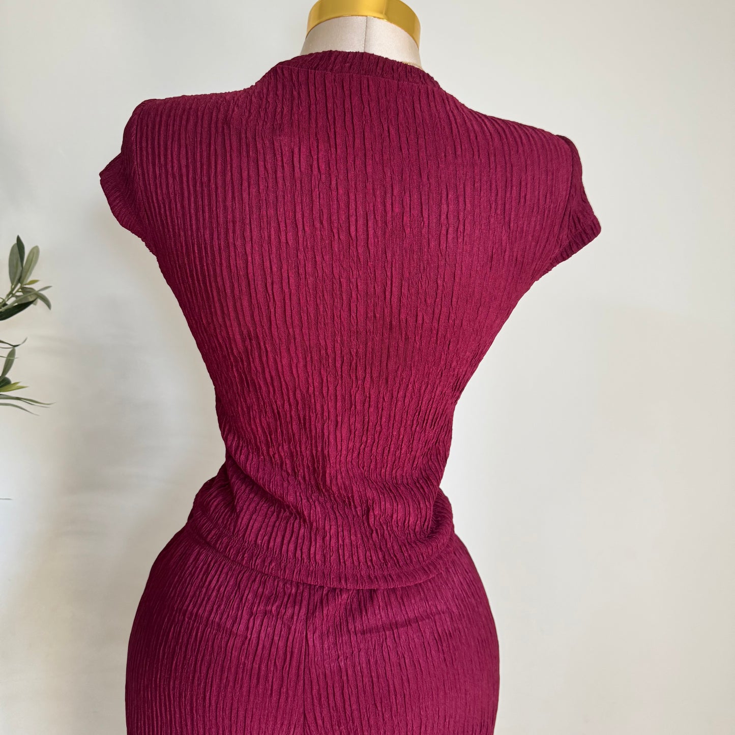 Tamara Short Sleeve Piece Set-Burgundy