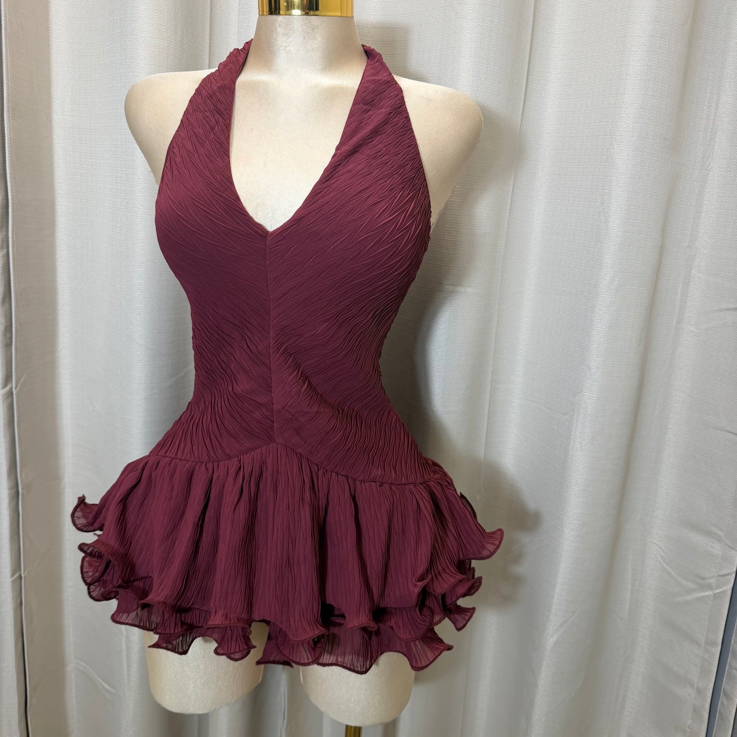 Halter Flare Dress-Burgundy