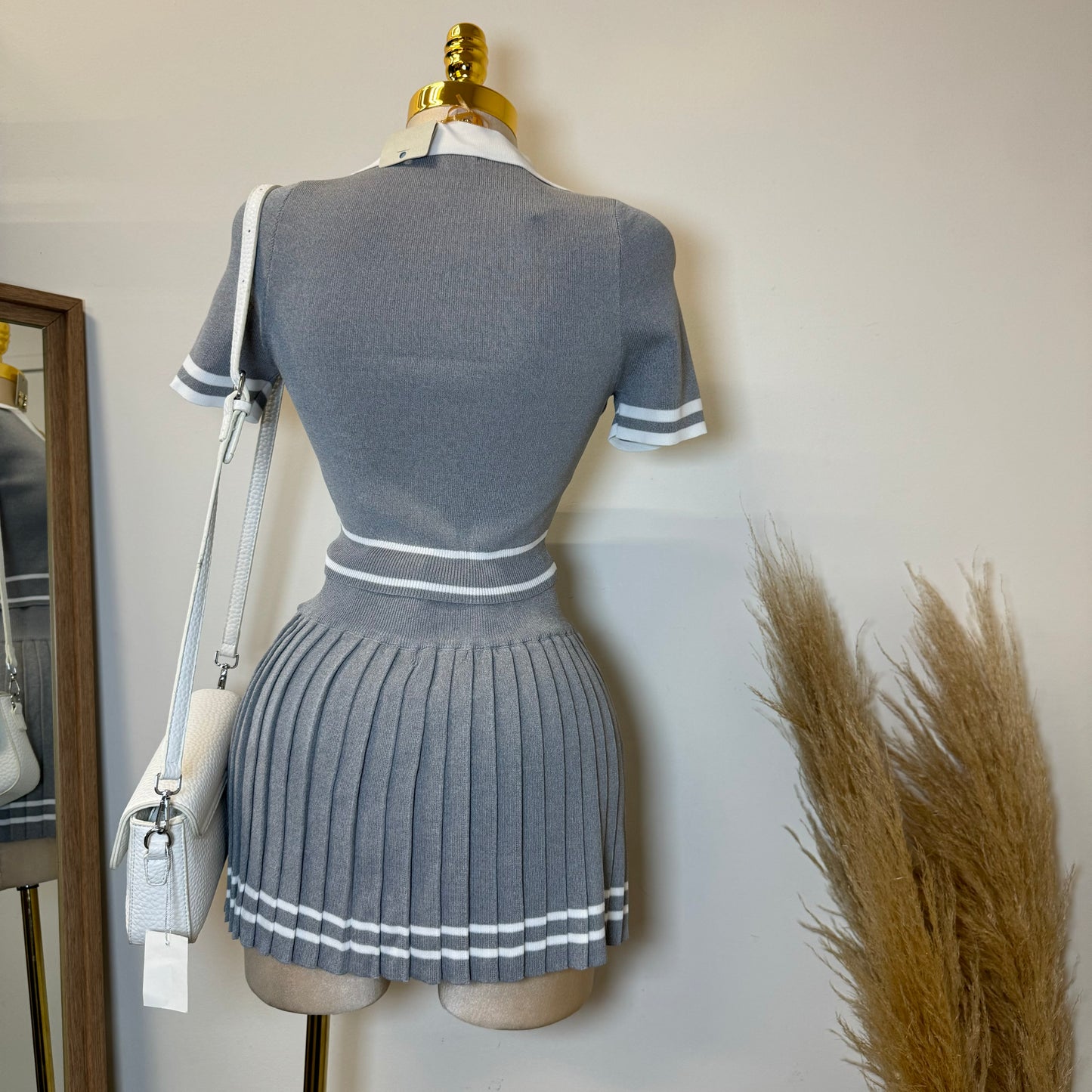 Tennis Skirt Set-Heather Grey