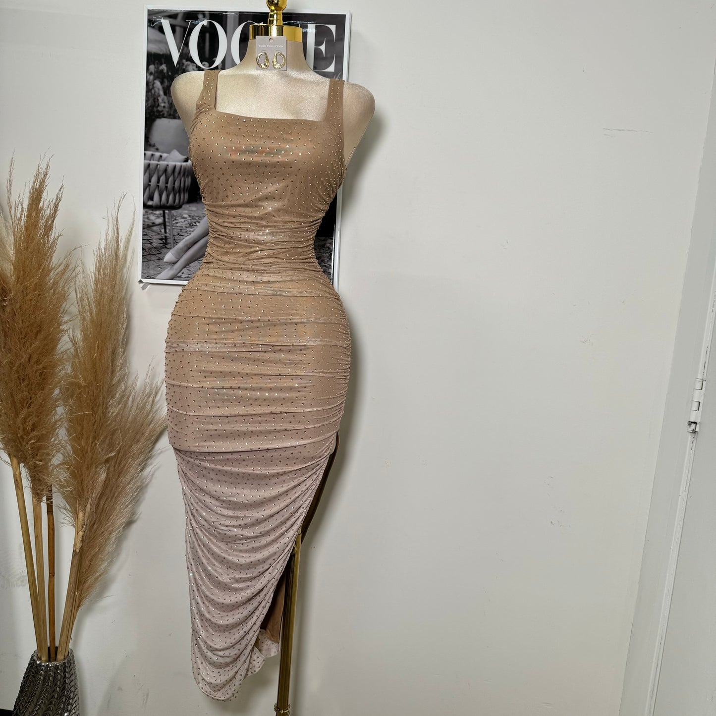 Xia Rhinestone Dress-Hombre Color