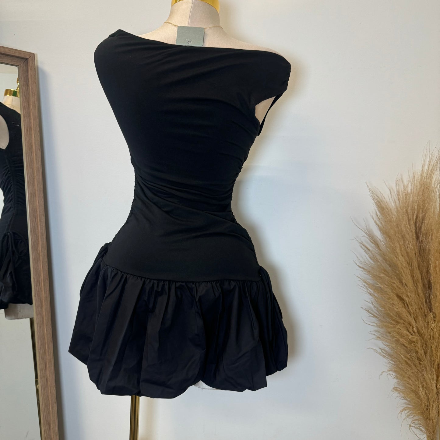 Asymmetric Bubble Dress-Black