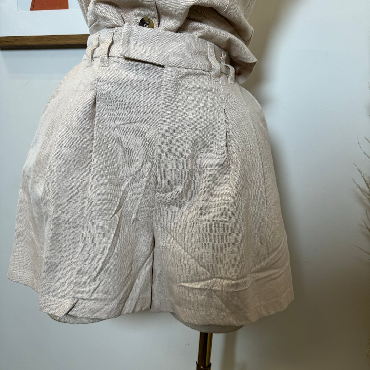 Vamonos Linen Short Vest Set-Khaki