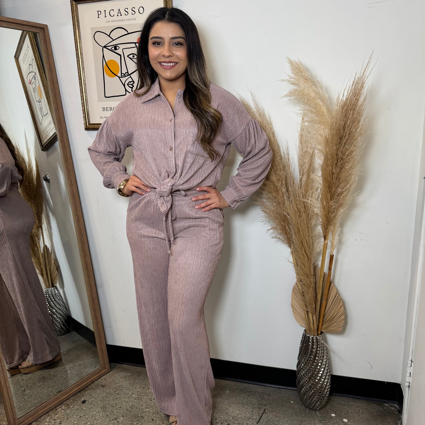 Long sleeve Pant Set-Mocha