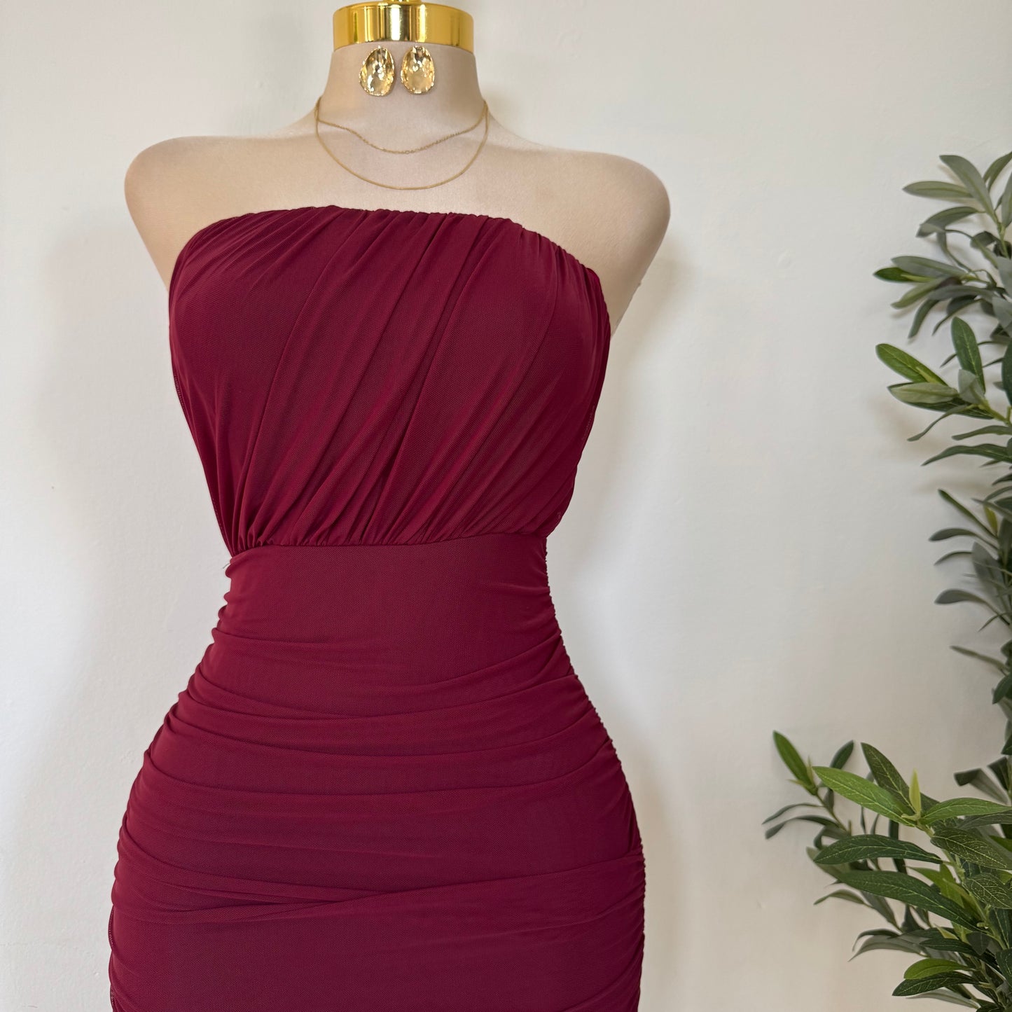Mesh Off Shoulder Maxi Dress-Burgundy